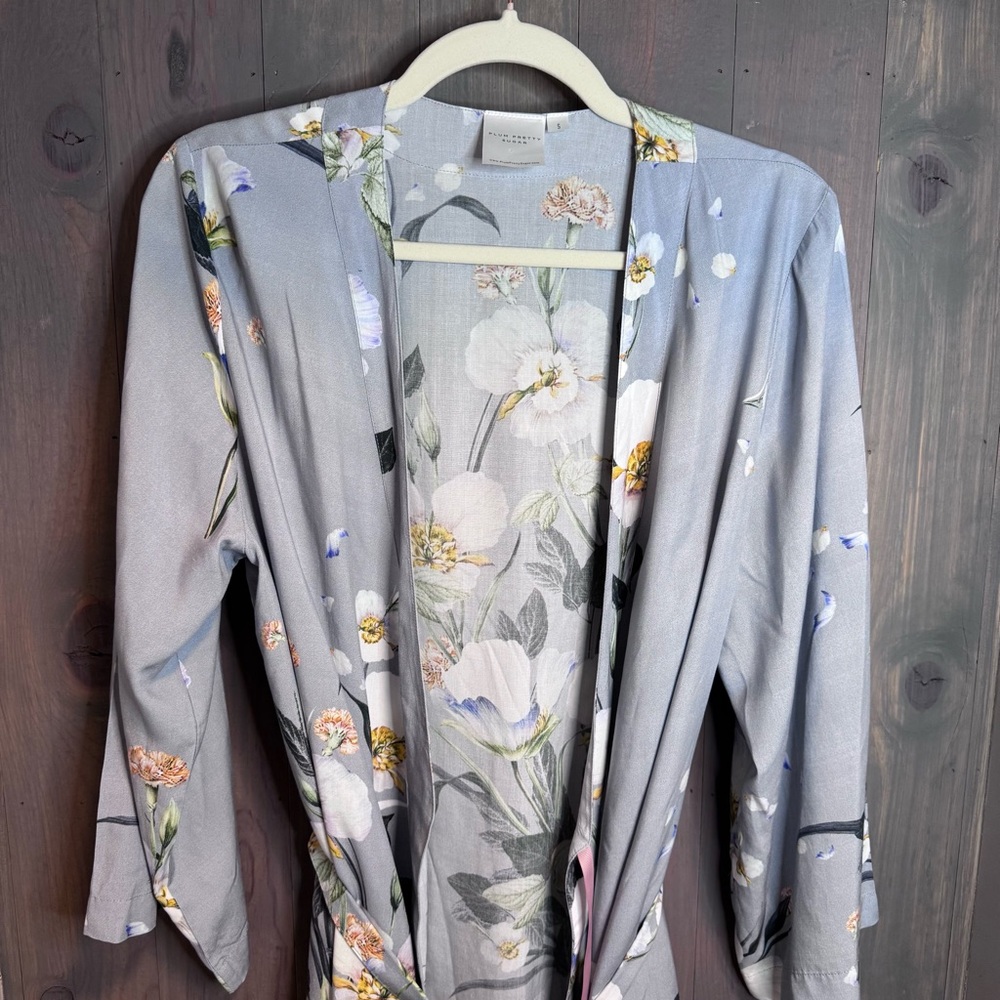Plum Pretty Sugar Floral Robe Blue Grey Botanical Print Size Small